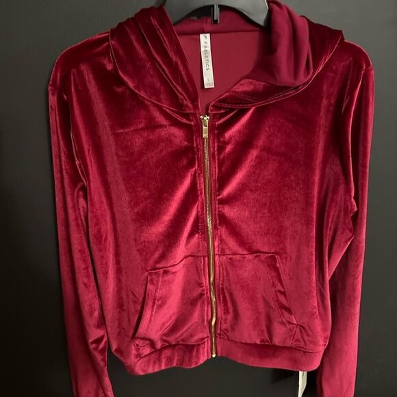 Fabletics Donna Velour Hoodie Cherry Burst NWT Size Large - Picture 9 of 9